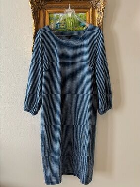 Talbots Navy and White Striped Midi Dress